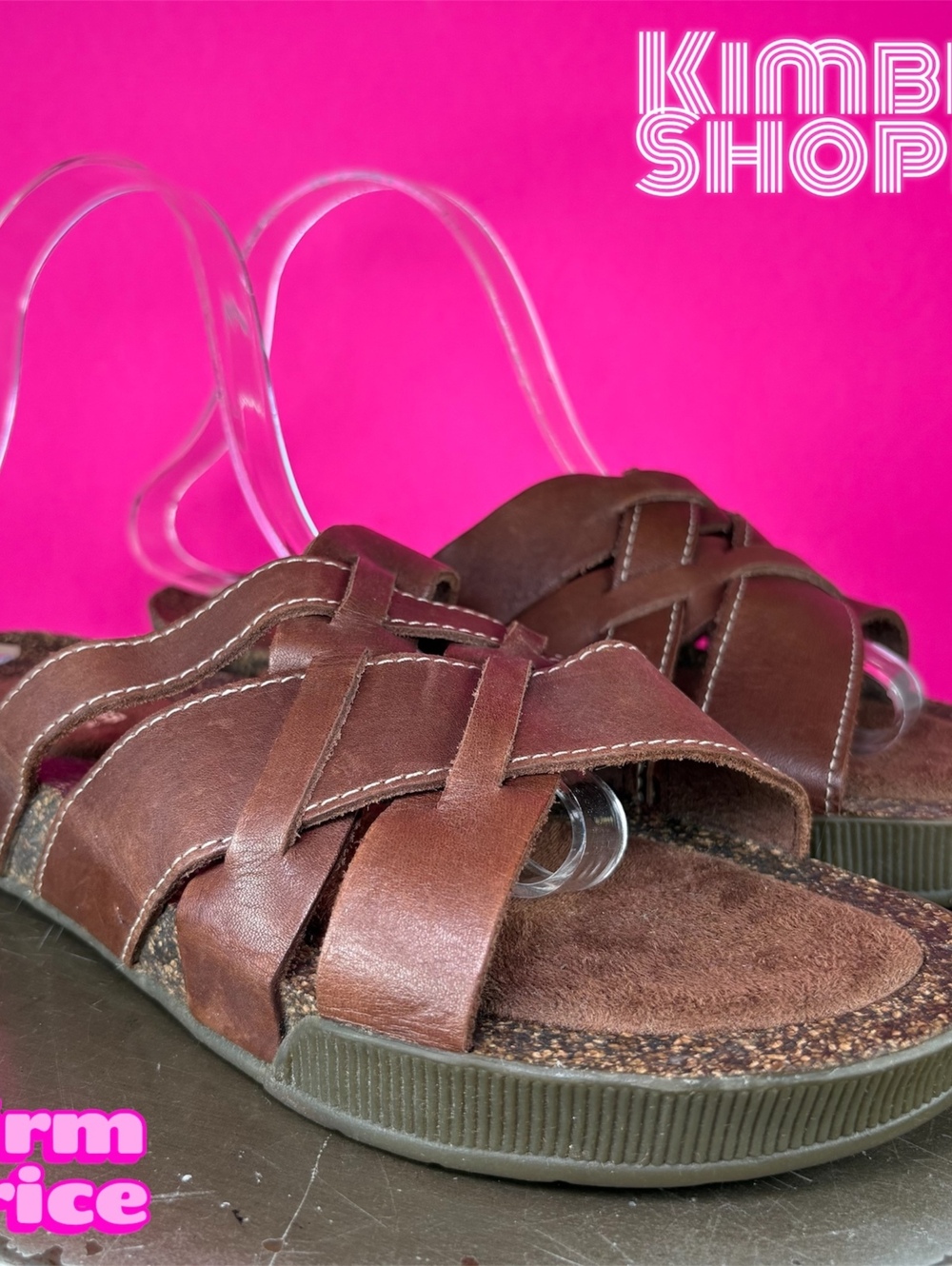 GH Bass Earth Thea Brown Leather Crisscross Strap Slid Sandal US 9 UK 7 EU 40